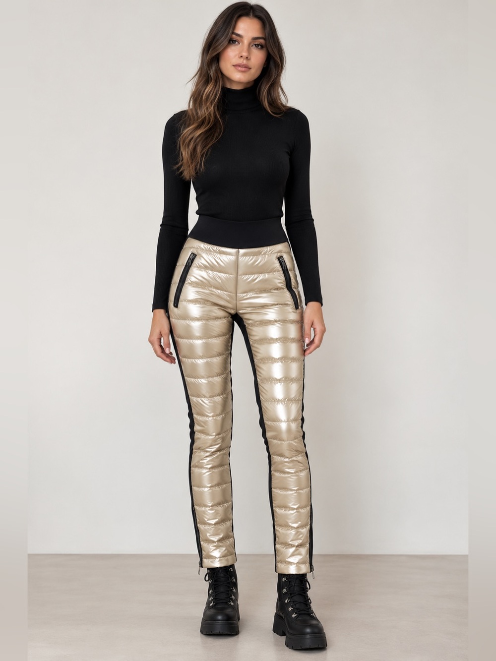 RUDSAK Metallic Gold Quilted Puffer Ski Pants Black Small BNWT